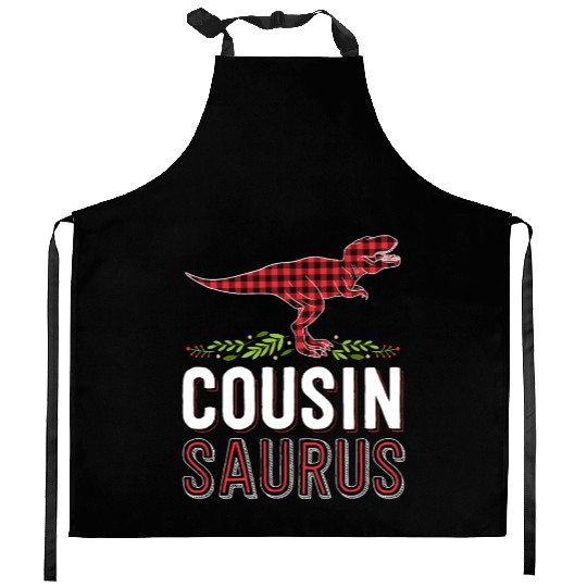Cousin Saurus T Rex Red Plaid Matching Family Kitchen Aprons