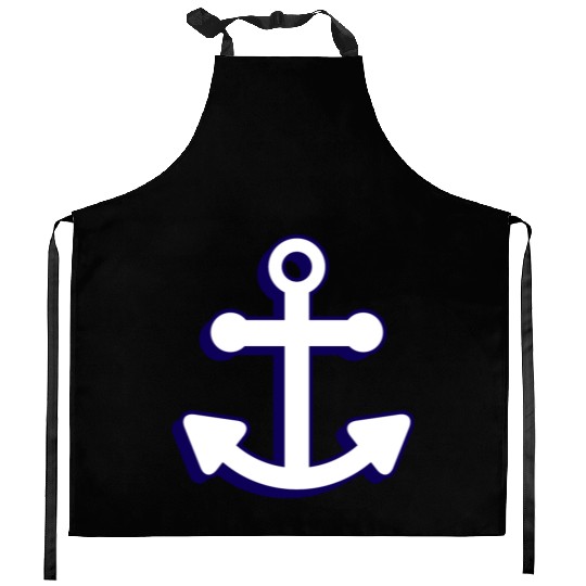 Nautical boat anchor in navy blue and white 3D Kitchen Aprons