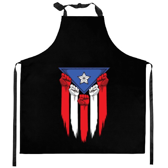 Puerto Rico Flag - Boricua Raised Fists Kitchen Aprons