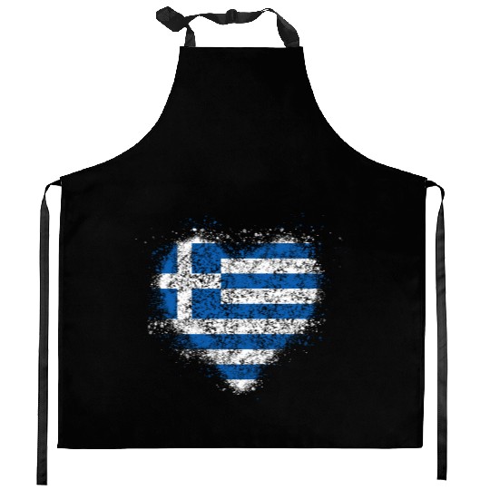 Heart Greek Flag Kitchen Aprons