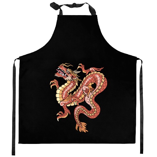 big red chinese dragon Kitchen Aprons
