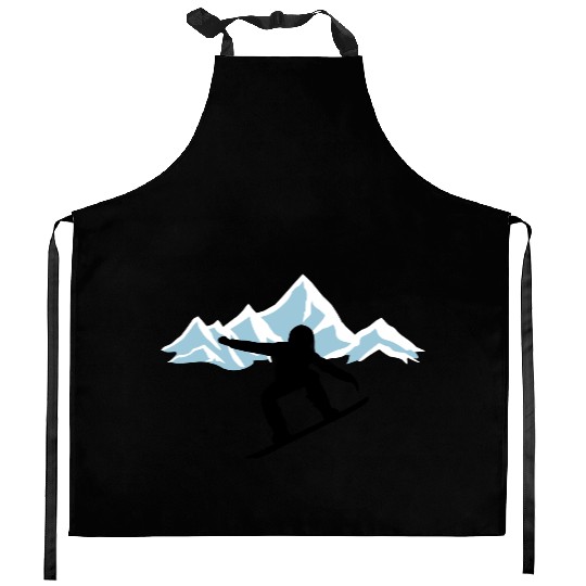 Snowboarding and Mountains Kitchen Aprons