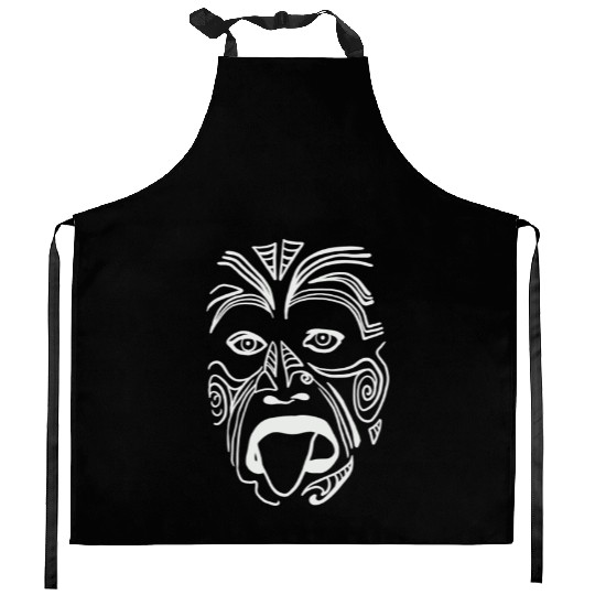 The Tribal Haka Mask Guy - Indigenous Face Kitchen Aprons