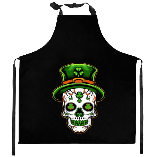 Sugar Skull St Patricks Day Kitchen Aprons