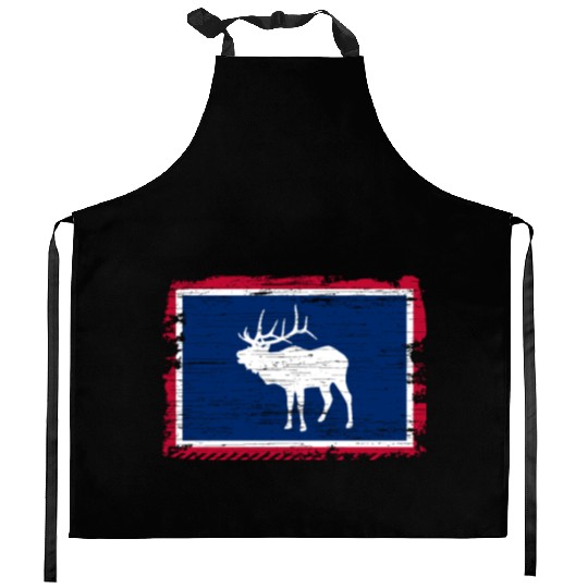 Wyoming Flag Elk Hunting Season For Deer Hunter Kitchen Aprons