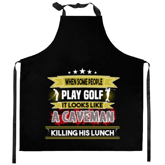 play golf caveman humor golf humor funny golf gift Kitchen Aprons