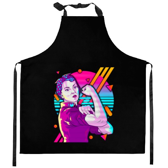 Rosie The Riveter Vaporwave Kitchen Aprons