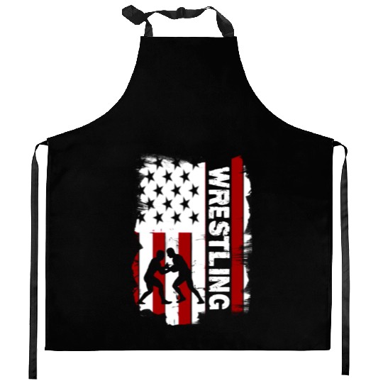 Wrestling American flag Kitchen Aprons