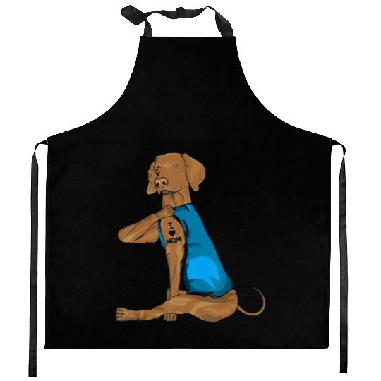Funny vizsla Dog I Love Mom Tattoo vizsla Lover Kitchen Aprons