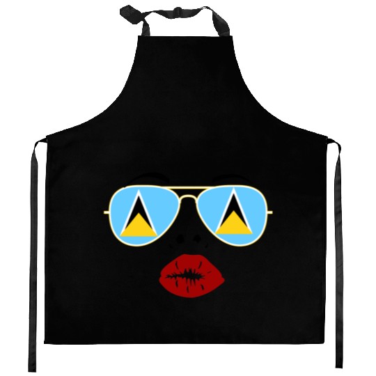 Saint Lucia Flag St Lucia Sunglasses Lips Kiss Kitchen Aprons