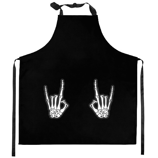 Skeleton Hands Rock N Roll Sign of the Horns Corna Kitchen Aprons