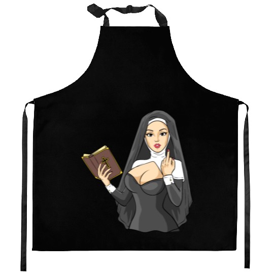 Sexy nun techno middle finger stinky finger sin Kitchen Aprons