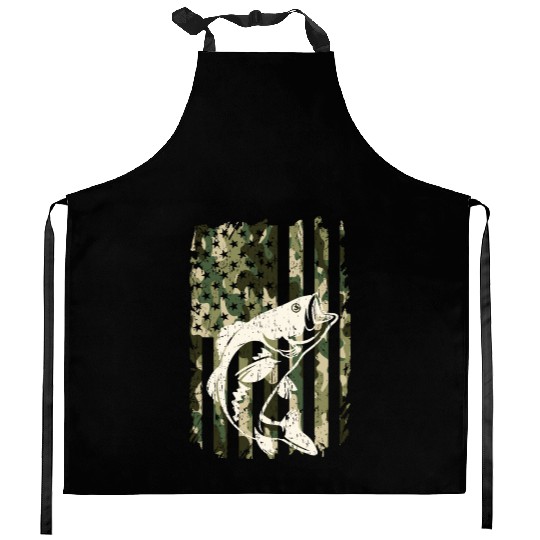 Camouflage American Flag Bass Fishing Kitchen Aprons