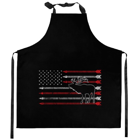 American Flag Elk Hunting Kitchen Aprons - Crossbow Hunting