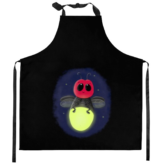 Cute lightning bug firefly cartoon illustration Kitchen Aprons