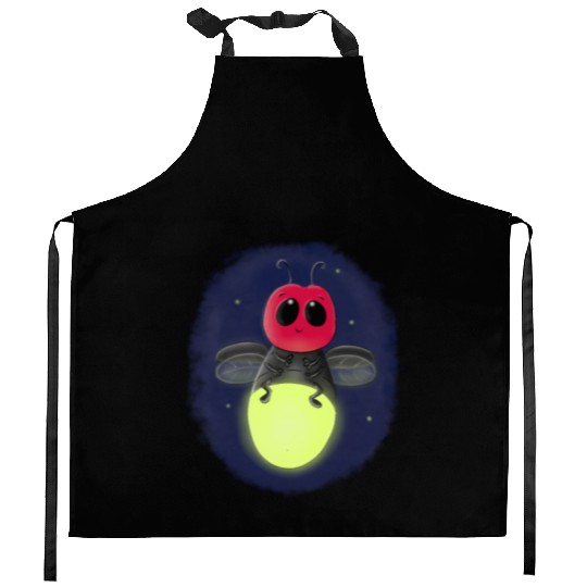 Cute lightning bug firefly cartoon illustration Kitchen Aprons