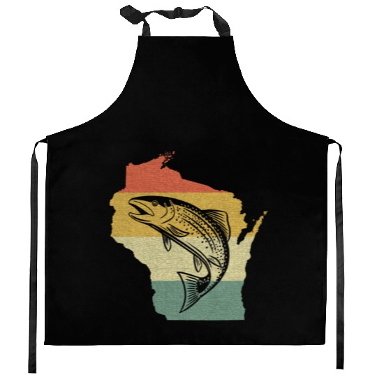 Vintage Retro Sunset Wisconsin Fishing Kitchen Aprons