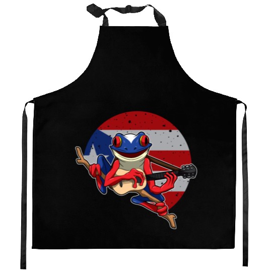Guitar Playing Coqui Frog - Puerto Rico Animal Kitchen Aprons