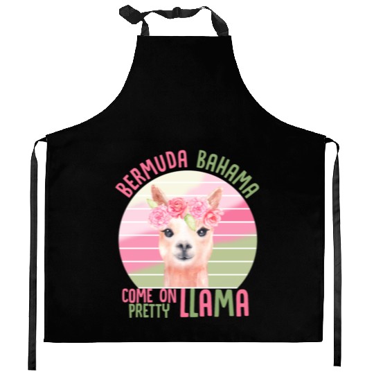Funny Pretty Llama Pink Green Floral Slogan Kitchen Aprons