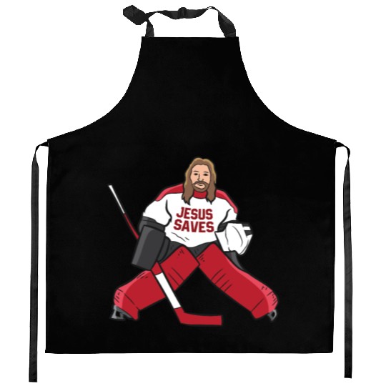 Funny Hockey Jesus Saves Hockey Goalie Kitchen Aprons