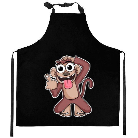 Funny Monkey Showing Middle Finger Kitchen Aprons