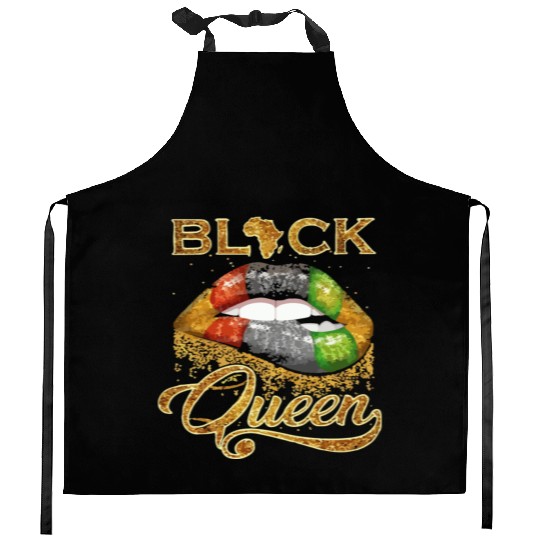 Black queen lips Kitchen Aprons