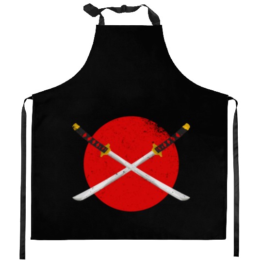 X Katana Samurai Sword Kitsune Mask Japan Gift Kitchen Aprons