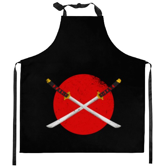X Katana Samurai Sword Kitsune Mask Japan Gift Kitchen Aprons