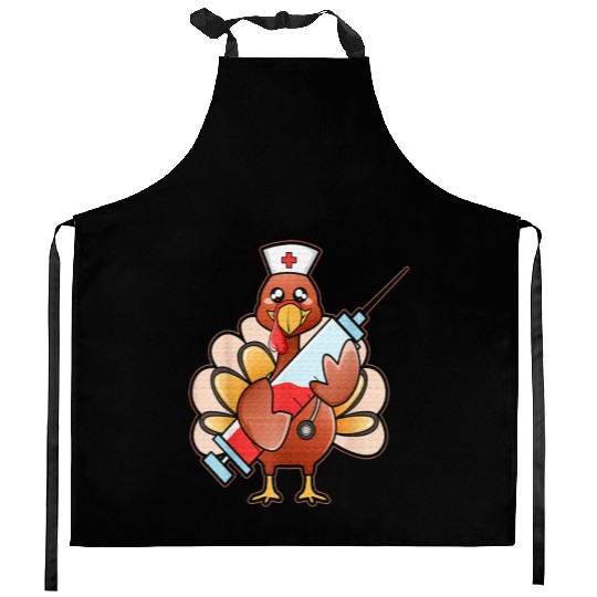 Turkey Nurse With Big Syringe Happy Thanksgiving Kitchen Aprons