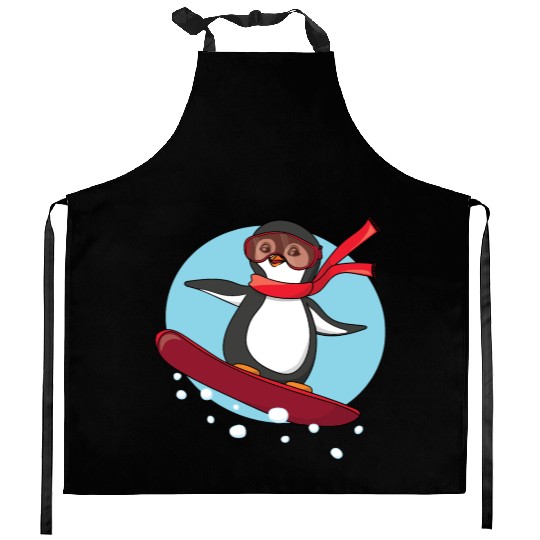 Snowboarding Penguin Kitchen Aprons