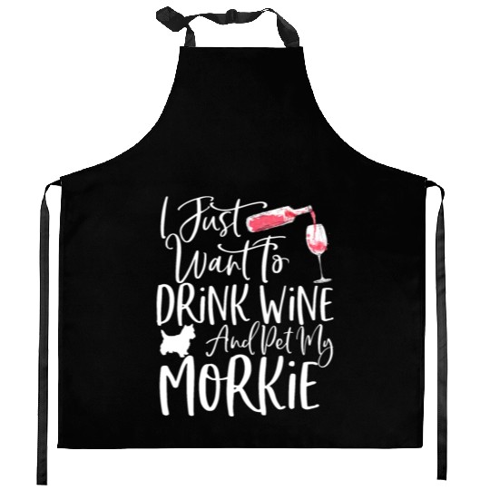 Wine and Morkie Kitchen Aprons Funny Dog Mom or Dog Dad