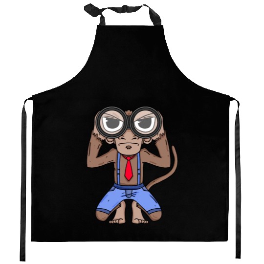 Funny Monkey with Binoculars Design Kitchen Aprons