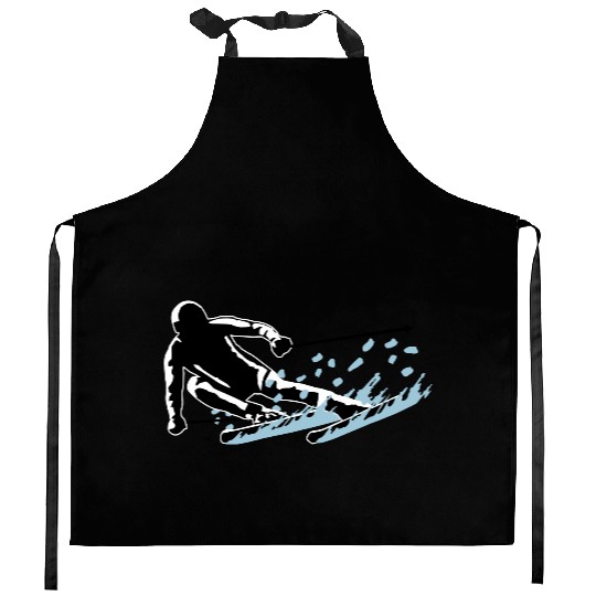 Skiing, Skier and snow Kitchen Aprons
