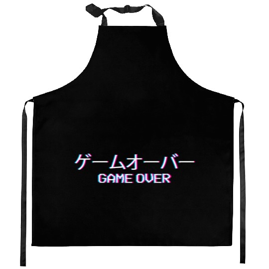 Vaporwave Game Over Japanese Text Gift Kitchen Aprons