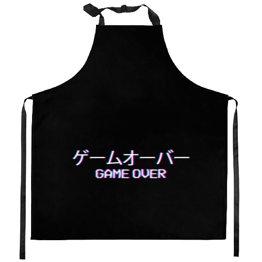 Vaporwave Game Over Japanese Text Gift Kitchen Aprons
