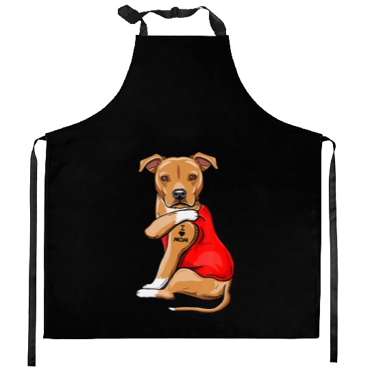 Mothers Day Gifts Pit Bull Dog Tattoo I Love Mom Kitchen Aprons