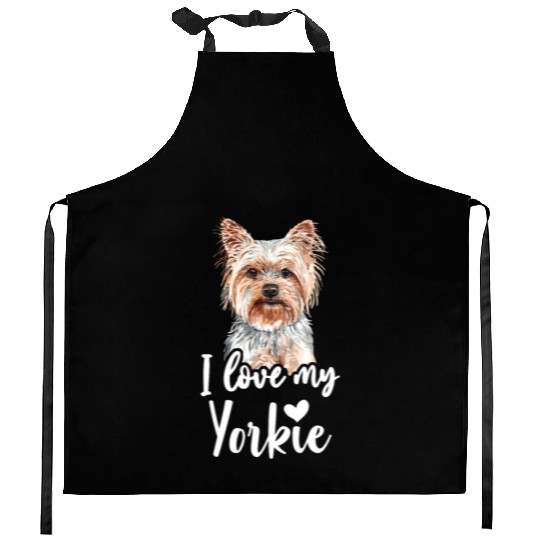 Yorkshire Terrier I Love My Yorkie funny saying Kitchen Aprons