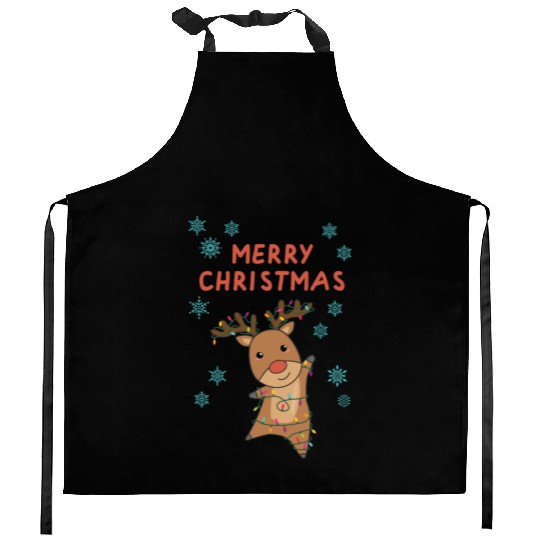 Merry Christmas Rudolph Red Nose Reindeer Snow Kitchen Aprons
