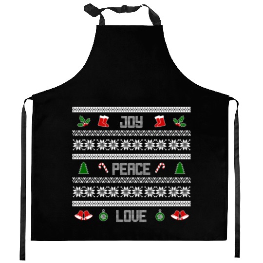 65 MCMLXV JOY PEACE LOVE CHRISTMAS SWEATER DESIGN Kitchen Aprons