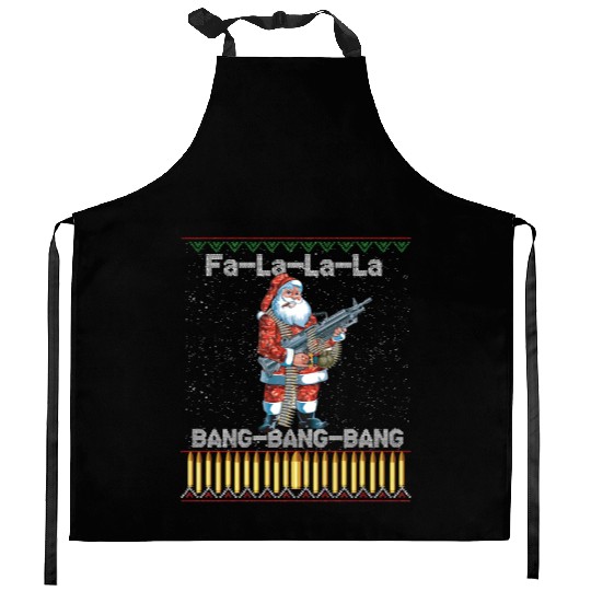 Santa Claus With A Big Gun Singing Song Funny Ugly Kitchen Aprons