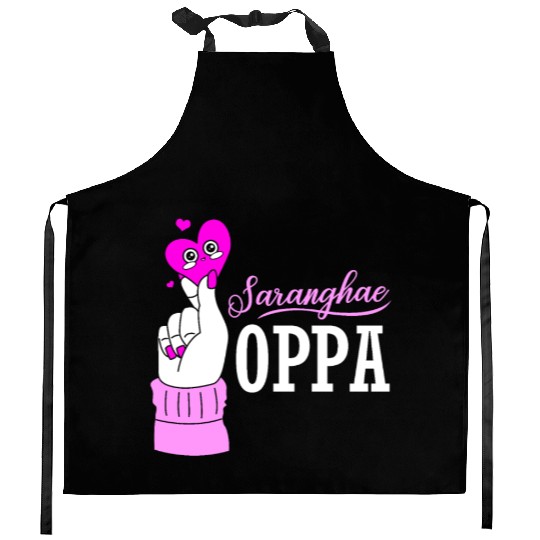 Kdrama Oppa Korean Saranghae Korea Finger Heart Kitchen Aprons