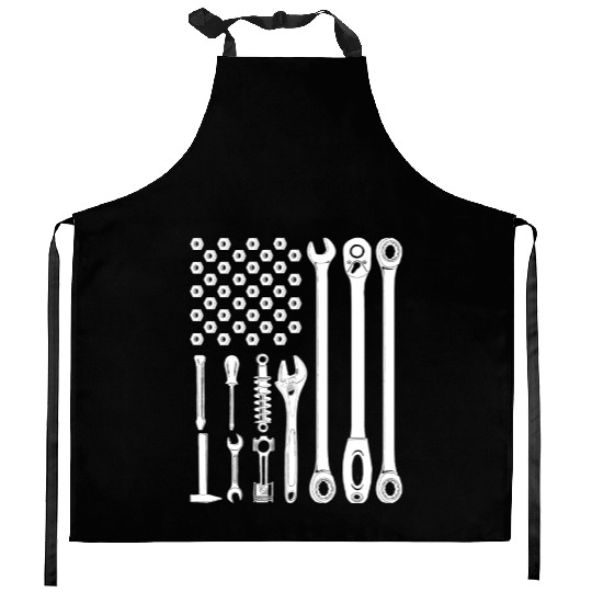 us flag mechanic Kitchen Aprons