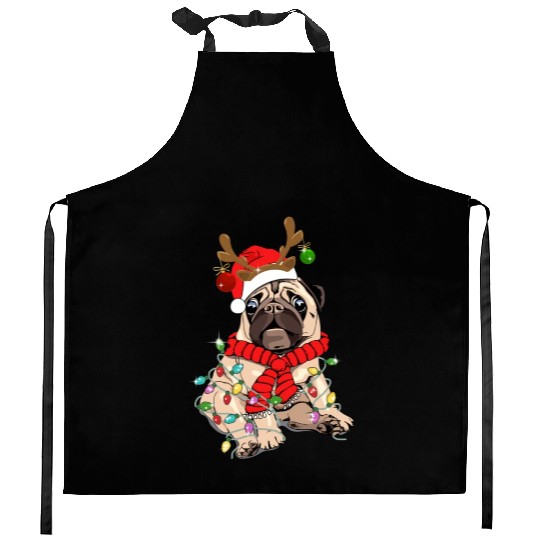 Pug Dog Christmas Funny Pug Lover Reindeer Christm Kitchen Aprons