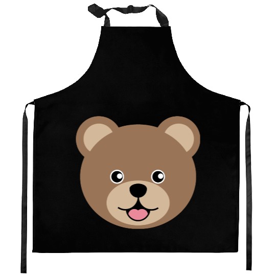 Cute Brown Teddy Bear Face Kitchen Aprons