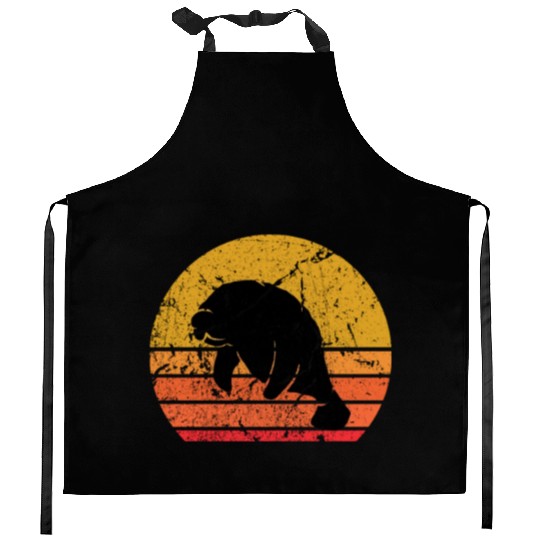Retro Sun Dugong Manatee Sea Cow Gift Kitchen Aprons