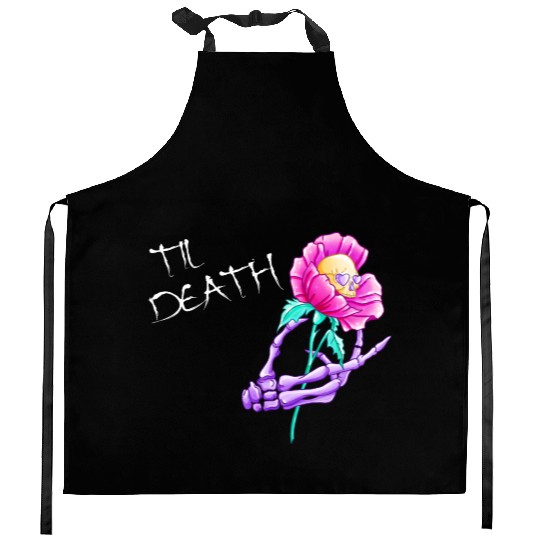 Til Death Valentine Skeleton Hand Skull Flower Kitchen Aprons
