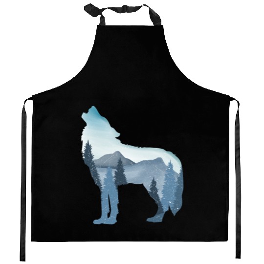 Alpha Wolf Art - Nature Background Kitchen Aprons