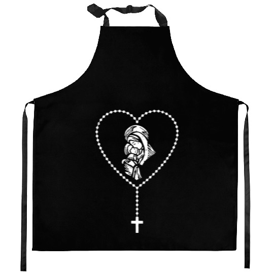 Rosary Cross Virgin Mary Jesus Catholic Faith Kitchen Aprons