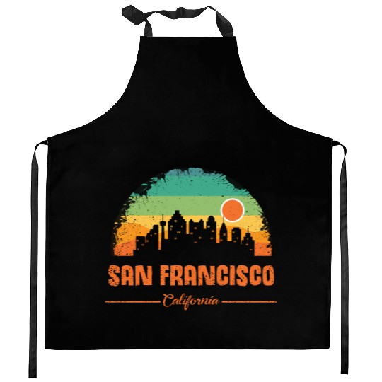 San Francisco California Vintage Retro Stripe Kitchen Aprons