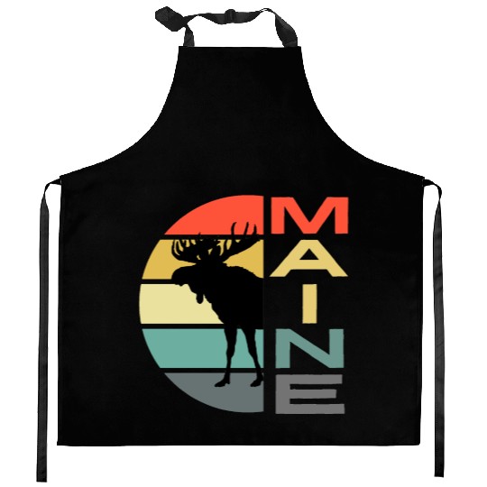 Maine Moose Retro Sunset Acadia Nature Vintage Kitchen Aprons